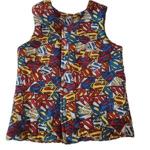 Kids Superman 3-6 year All Over Print Vest‎ Top Button Front Blue Red Yellow